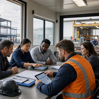 Commercial Construction Site with ERP Dashboard Review