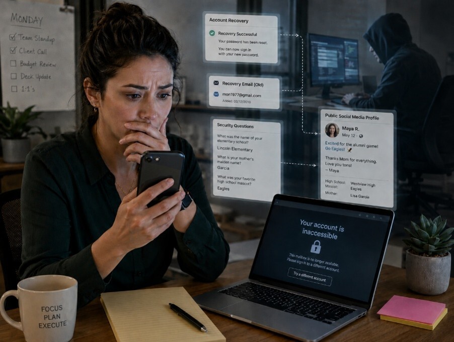 woman looking at her phone update at popups on her phone