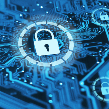 digital padlock icon over blue network lines