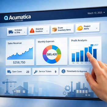 cloud erp dashboard with interactive touchscreen