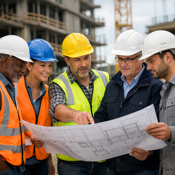 construction crew discussing plans