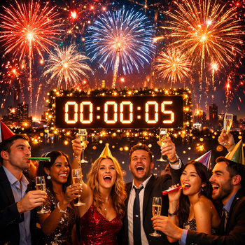 new years celebration with fireworks and a festive crowd