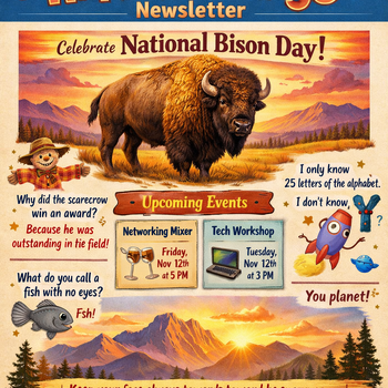 newsletter with upcoming events and graphics
