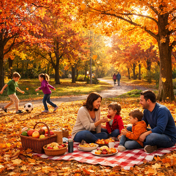 family having a picnic in autumn