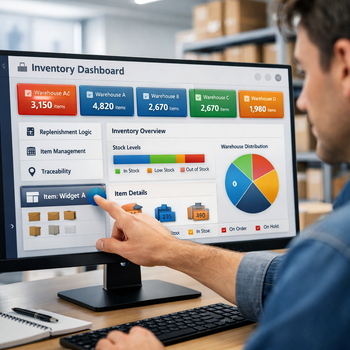 inventory dashboard with warehouse data and human interaction