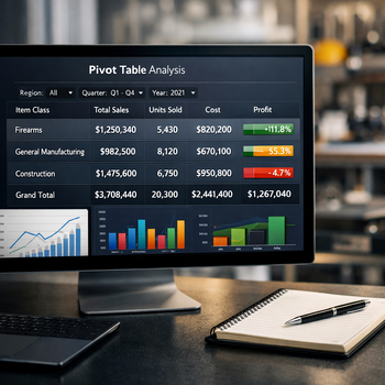 modern digital workspace with a colorful pivot table analysis